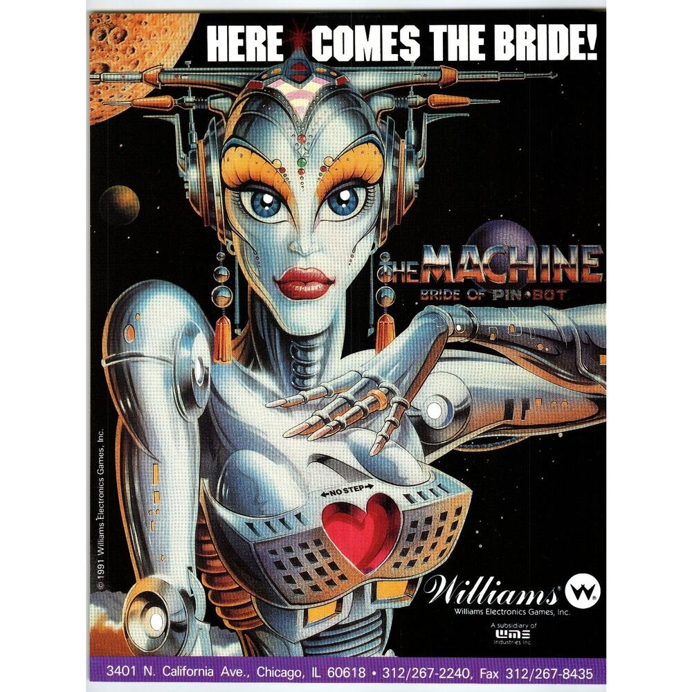 1991 Williams The Machine Bride of Pin-Bot Pinball Flyer Vintage Ephemera